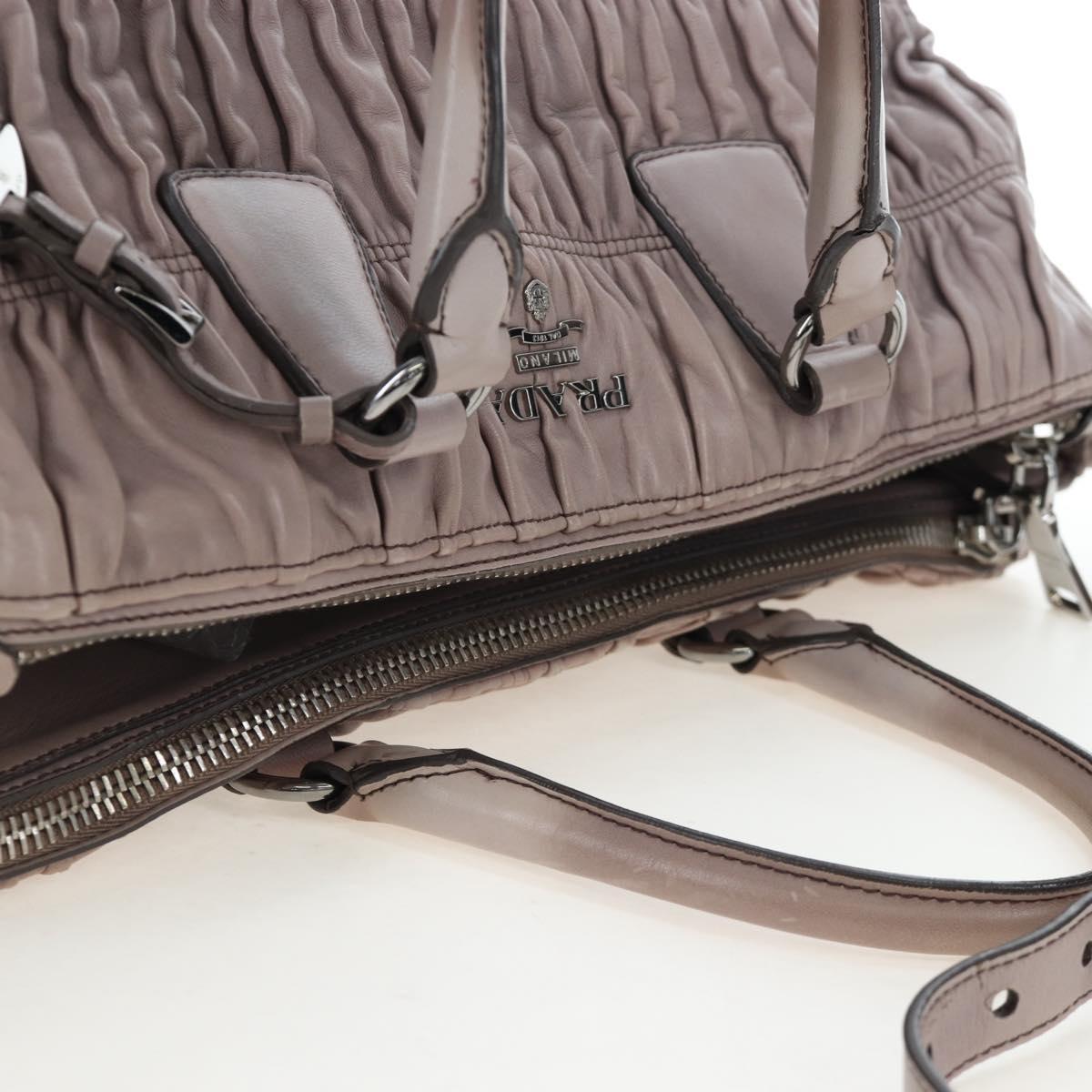 PRADA Gathered Hand Bag Leather 2way Gray Silver Auth 199643V