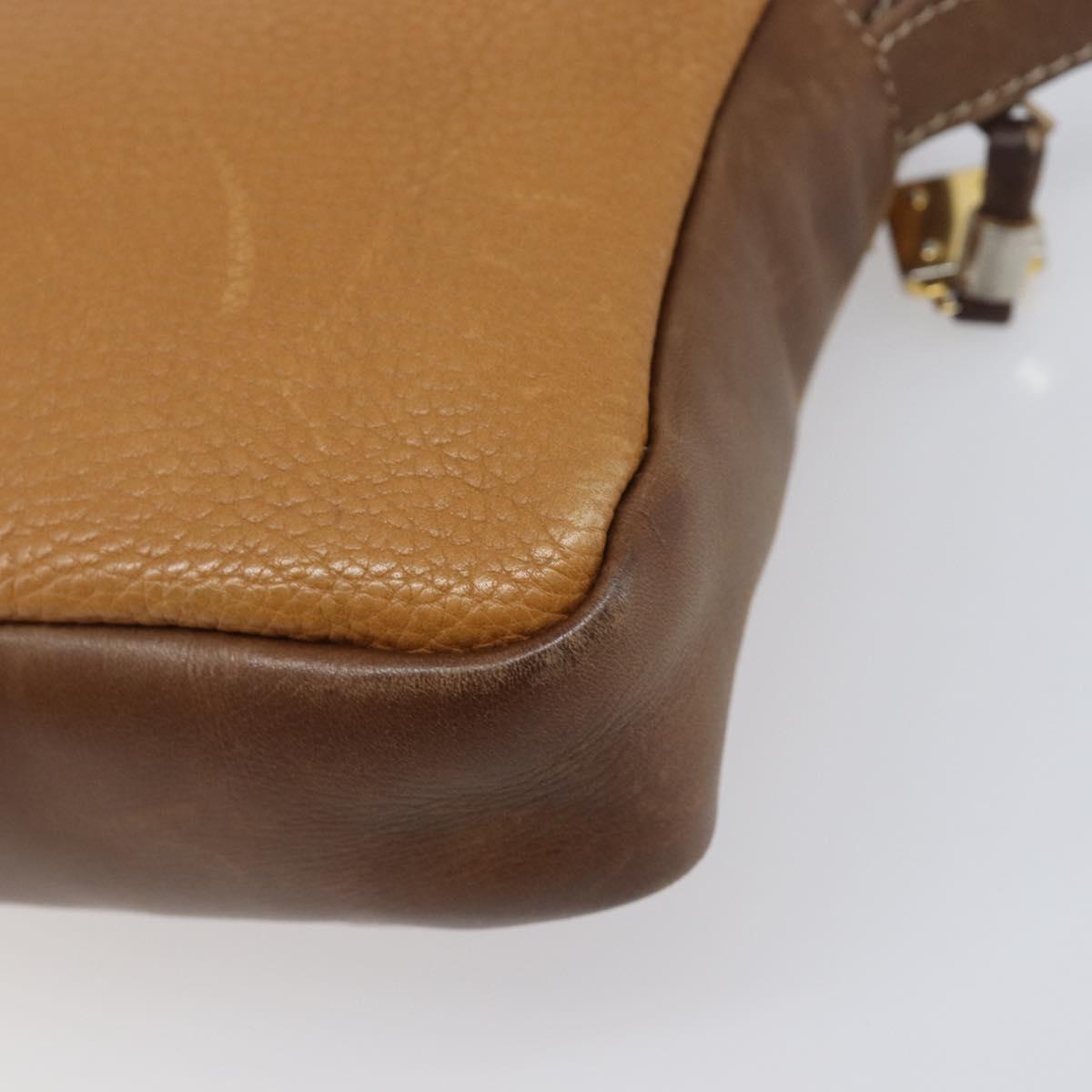 LOEWE Shoulder Bag Leather Brown Gold Auth 199645