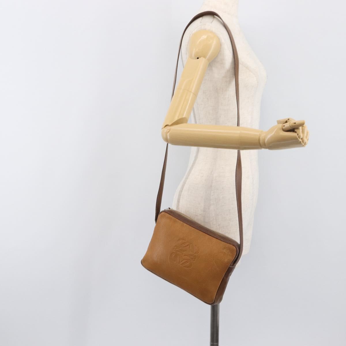 LOEWE Shoulder Bag Leather Brown Gold Auth 199645