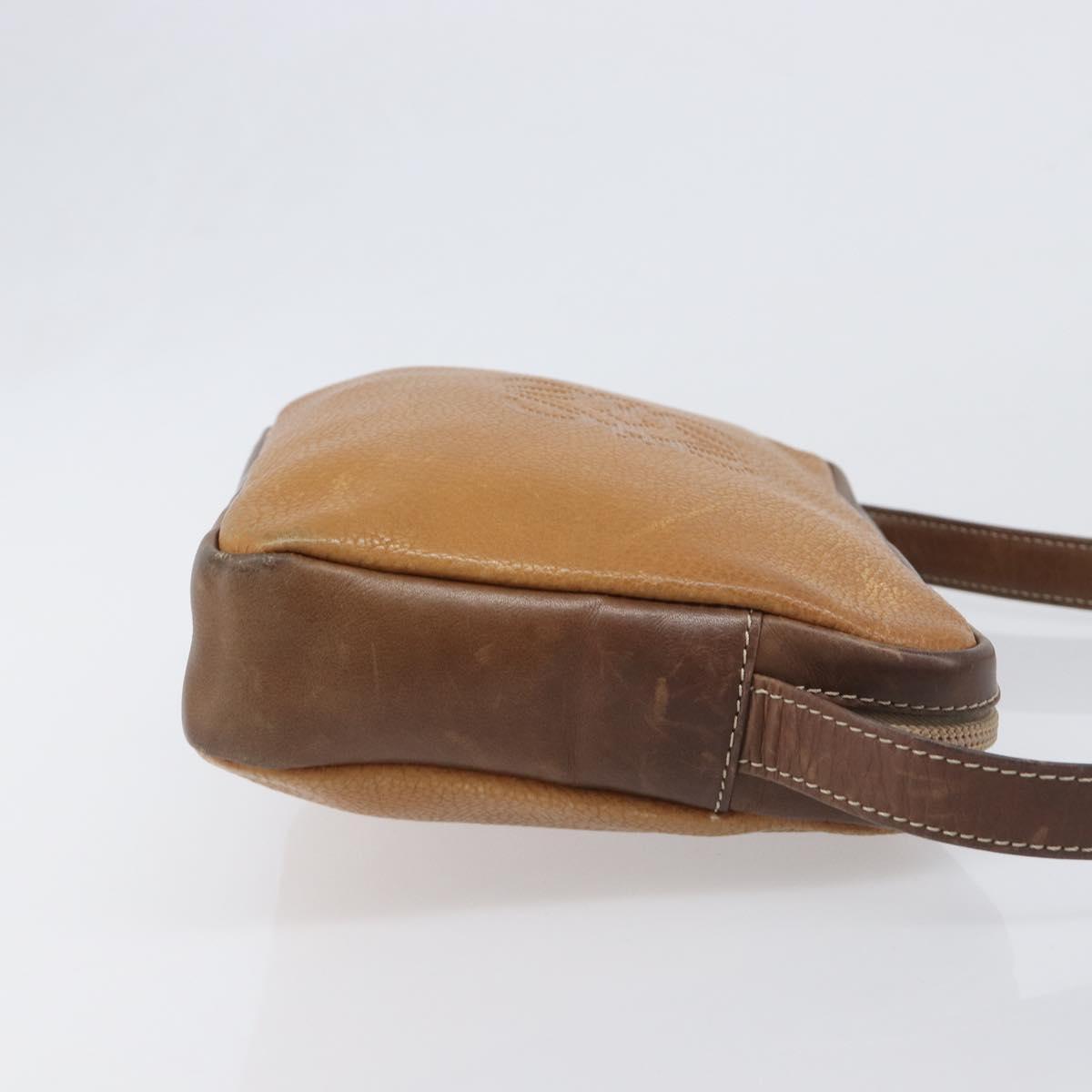 LOEWE Shoulder Bag Leather Brown Gold Auth 199645