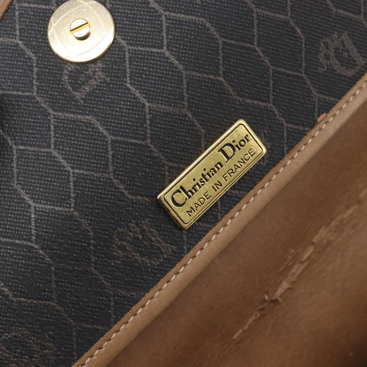 Christian Dior Honeycomb Canvas Shoulder Bag PVC Black Gold Auth 199648