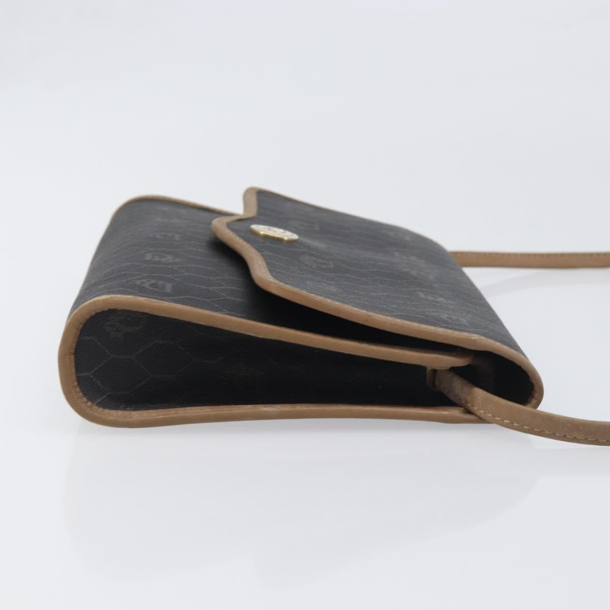 Christian Dior Honeycomb Canvas Shoulder Bag PVC Black Gold Auth 199648