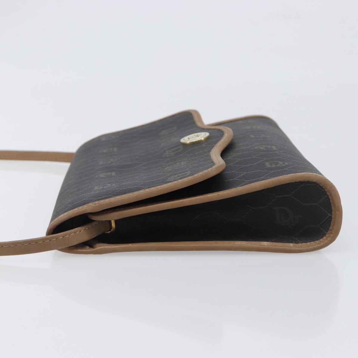Christian Dior Honeycomb Canvas Shoulder Bag PVC Black Gold Auth 199648