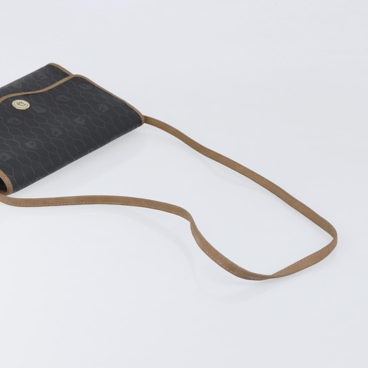Christian Dior Honeycomb Canvas Shoulder Bag PVC Black Gold Auth 199648