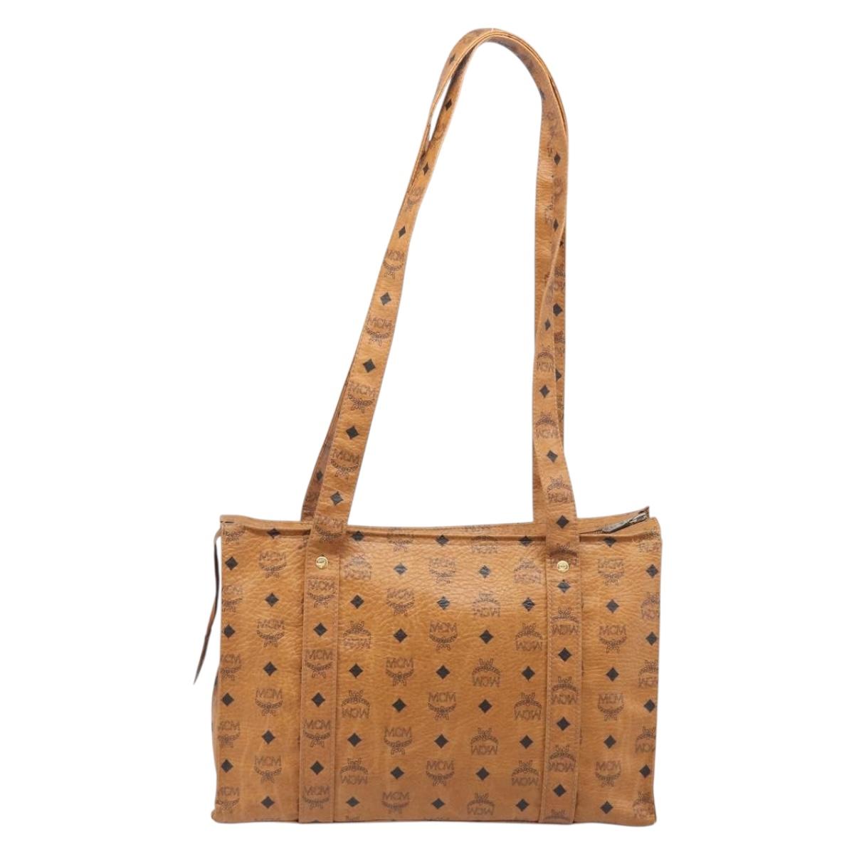 MCM Vicetos Logogram Tote Bag PVC Leather Brown Gold Auth 199649