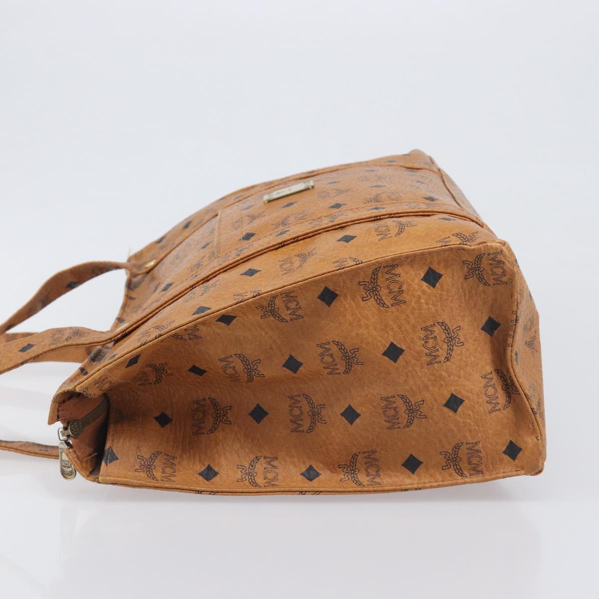 MCM Vicetos Logogram Tote Bag PVC Leather Brown Gold Auth 199649