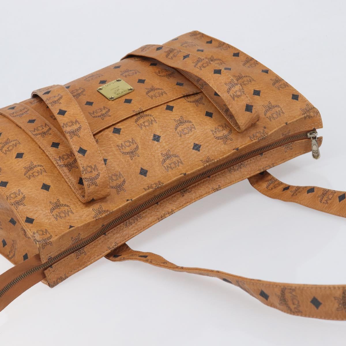 MCM Vicetos Logogram Tote Bag PVC Leather Brown Gold Auth 199649