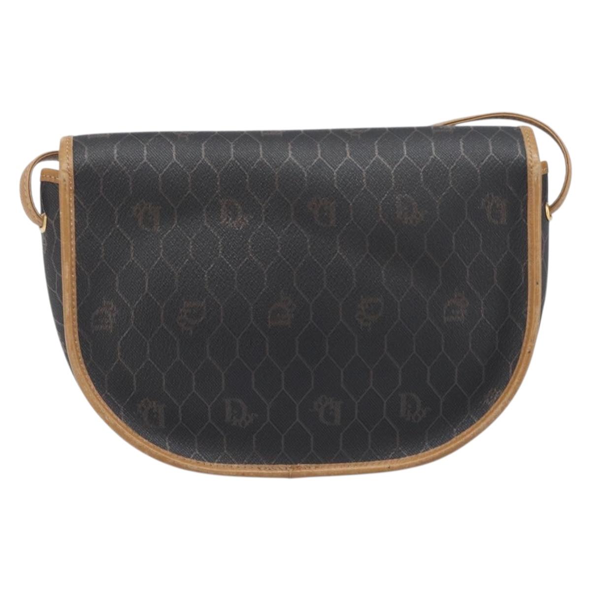 Christian Dior Honeycomb Canvas Shoulder Bag PVC Black Gold Auth 199651