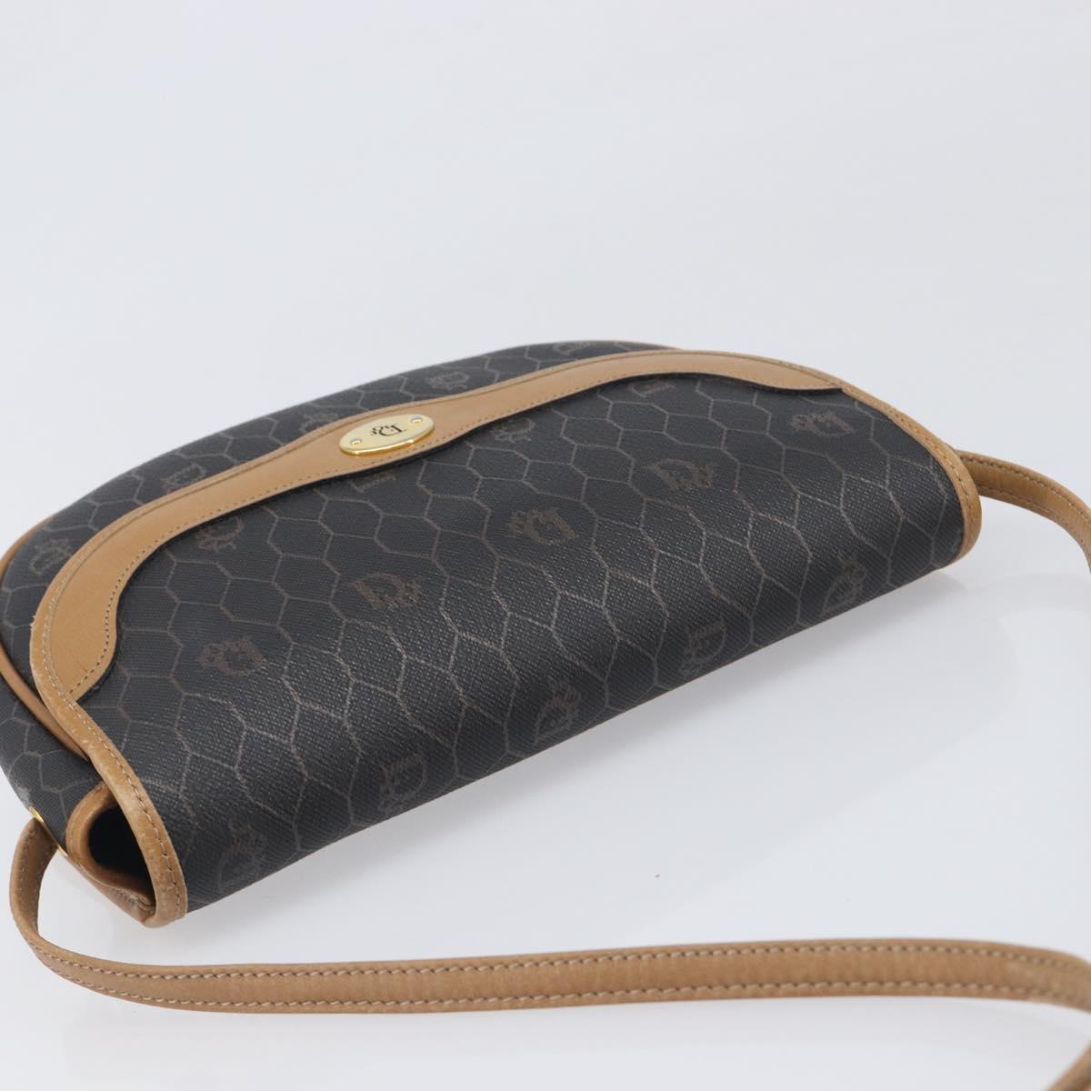 Christian Dior Honeycomb Canvas Shoulder Bag PVC Black Gold Auth 199651