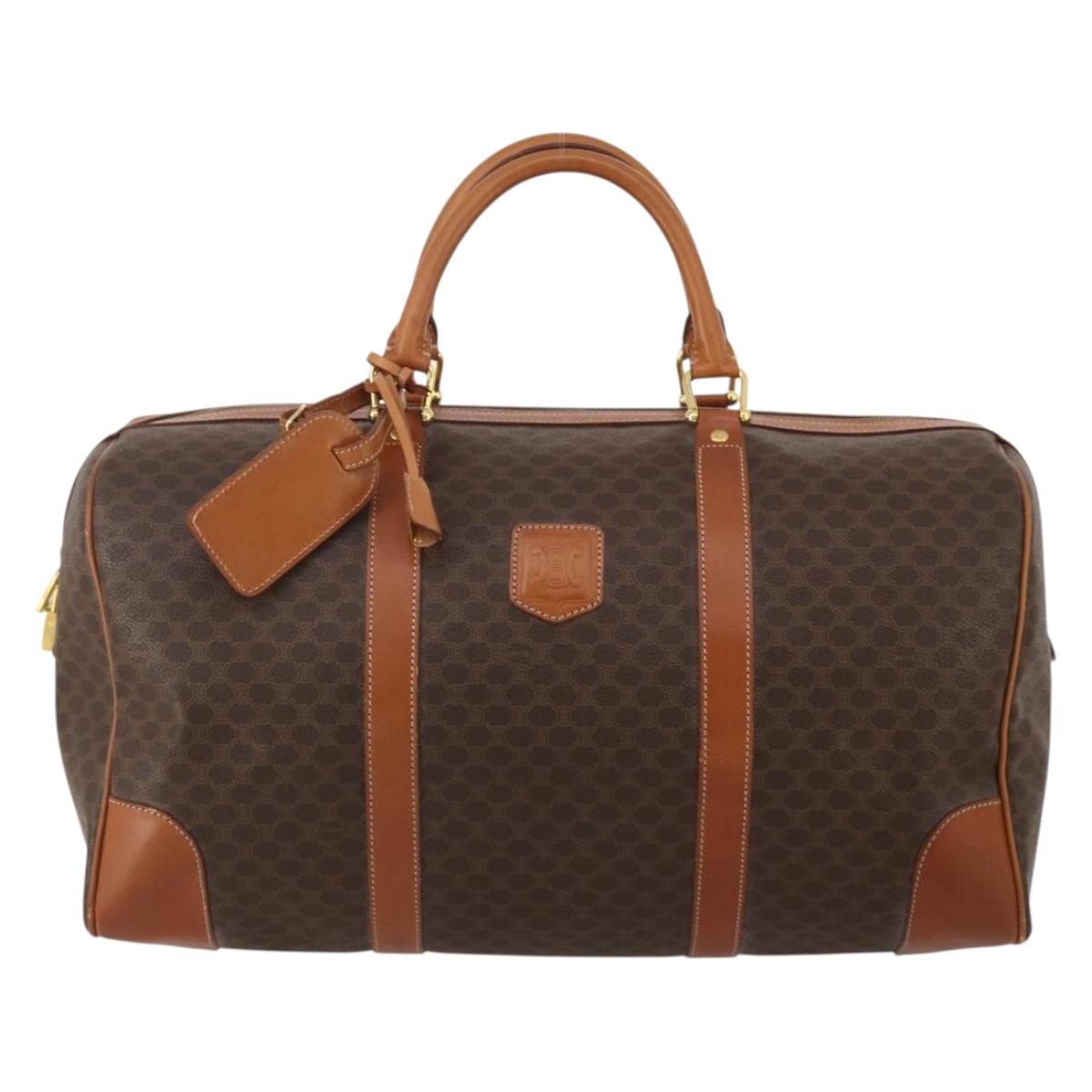 CELINE Macadam Canvas Boston Bag PVC Leather Brown Gold Auth 199652A