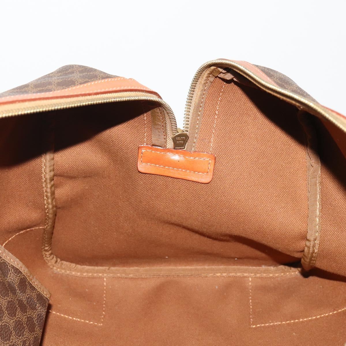 CELINE Macadam Canvas Boston Bag PVC Leather Brown Gold Auth 199652A