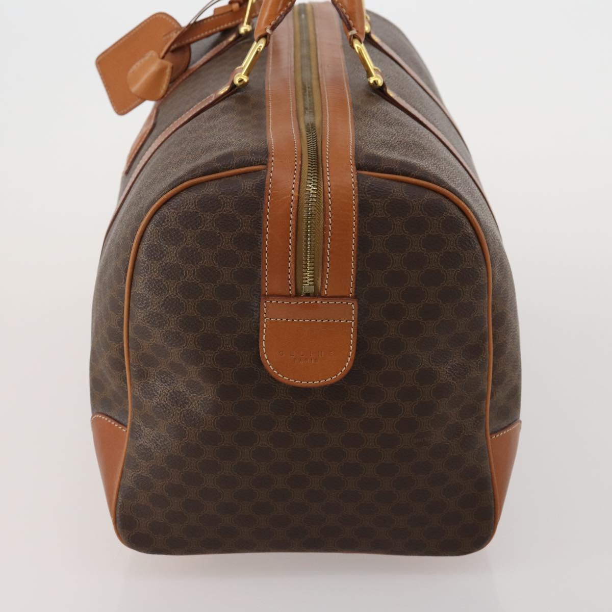 CELINE Macadam Canvas Boston Bag PVC Leather Brown Gold Auth 199652A