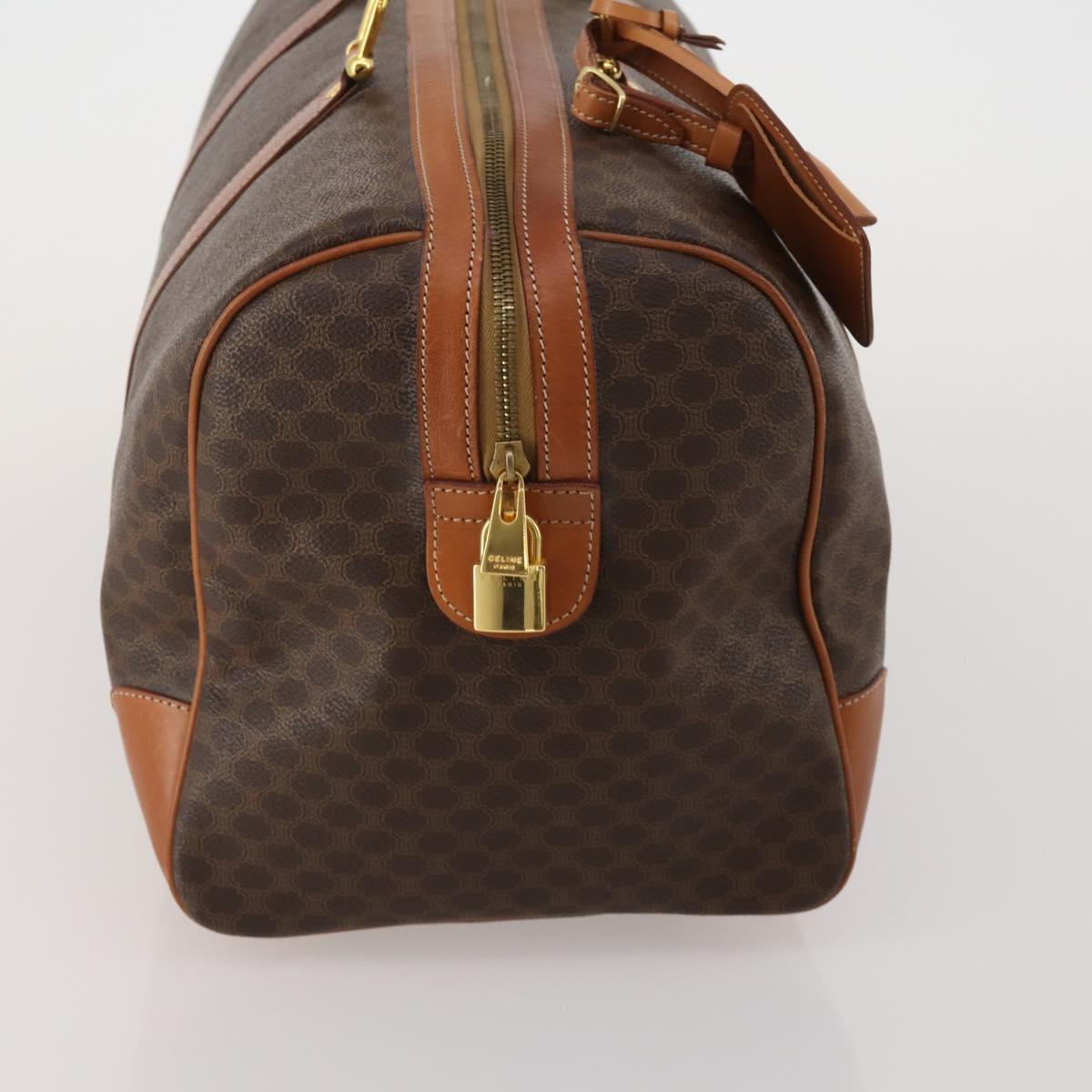 CELINE Macadam Canvas Boston Bag PVC Leather Brown Gold Auth 199652A
