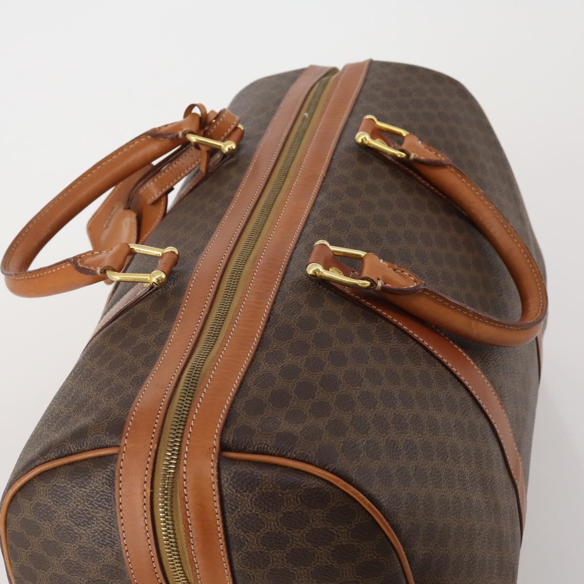 CELINE Macadam Canvas Boston Bag PVC Leather Brown Gold Auth 199652A