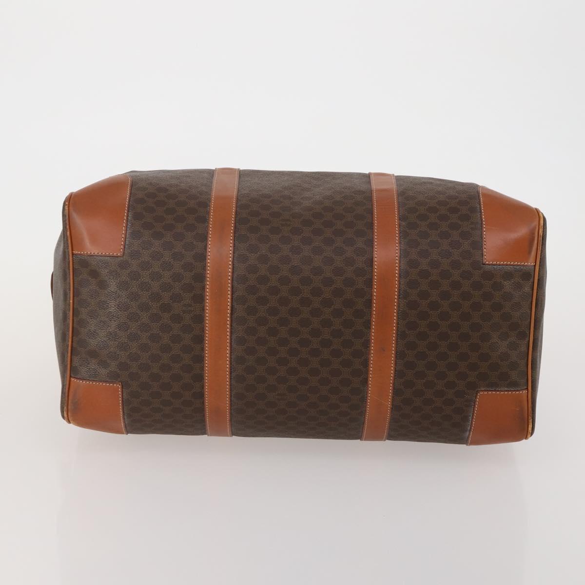 CELINE Macadam Canvas Boston Bag PVC Leather Brown Gold Auth 199652A