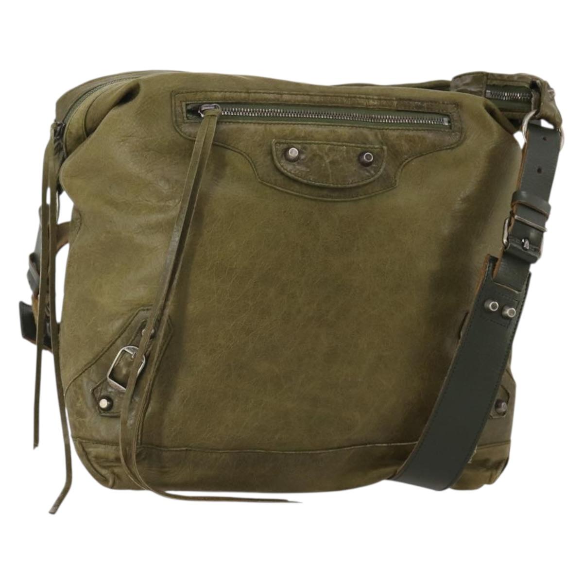 BALENCIAGA The Day Shoulder Bag Leather Green Silver 141175 Auth 199653A