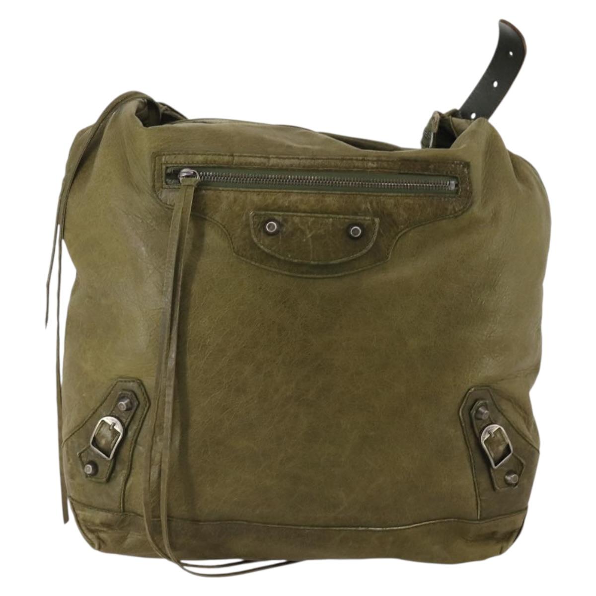 BALENCIAGA The Day Shoulder Bag Leather Green Silver 141175 Auth 199653A