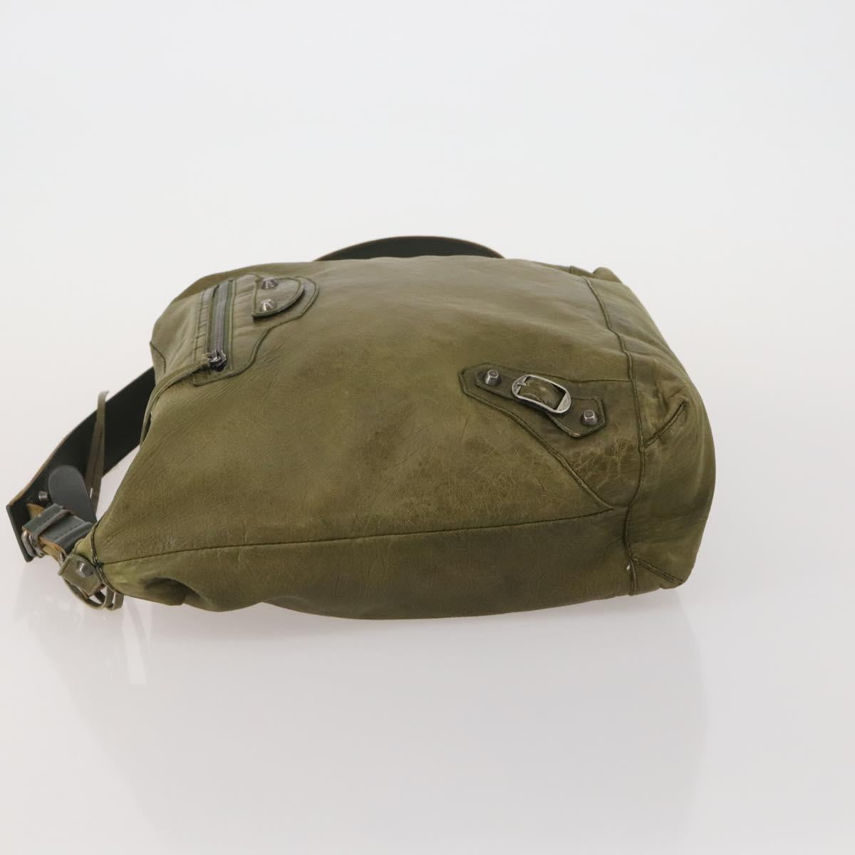 BALENCIAGA The Day Shoulder Bag Leather Green Silver 141175 Auth 199653A