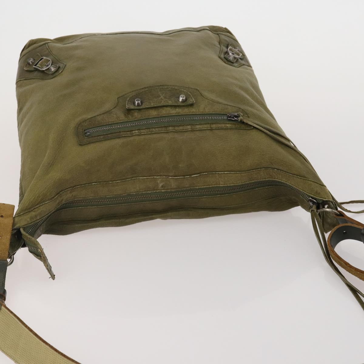 BALENCIAGA The Day Shoulder Bag Leather Green Silver 141175 Auth 199653A