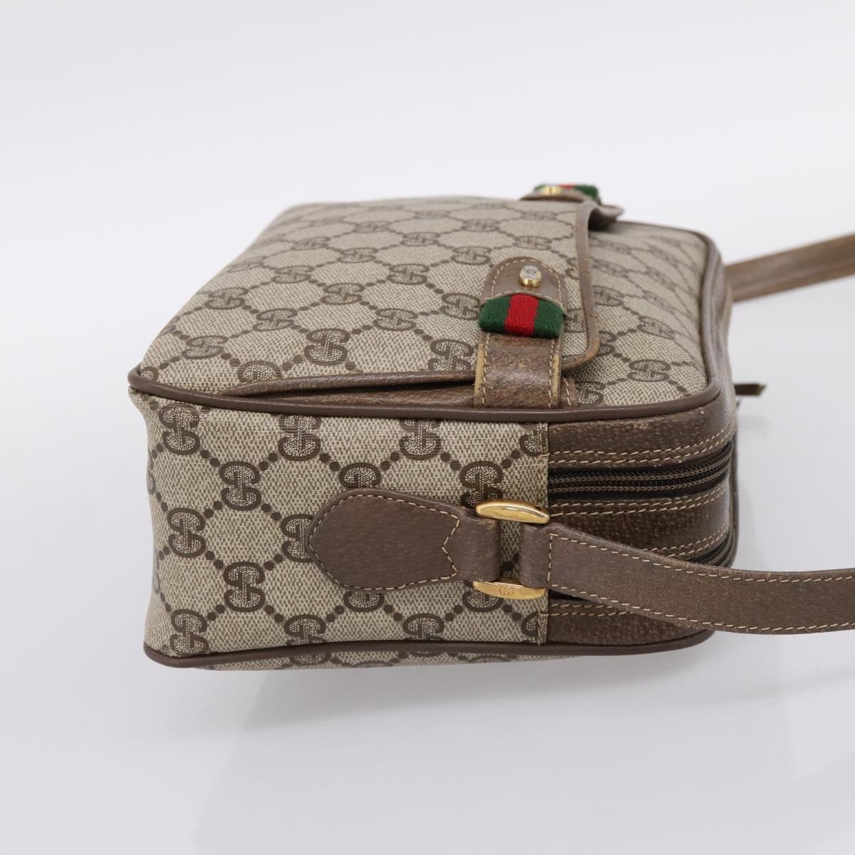GUCCI GG Supreme Web Sherry Line Bag PVC Beige Gold 93 02 049 Auth 199656