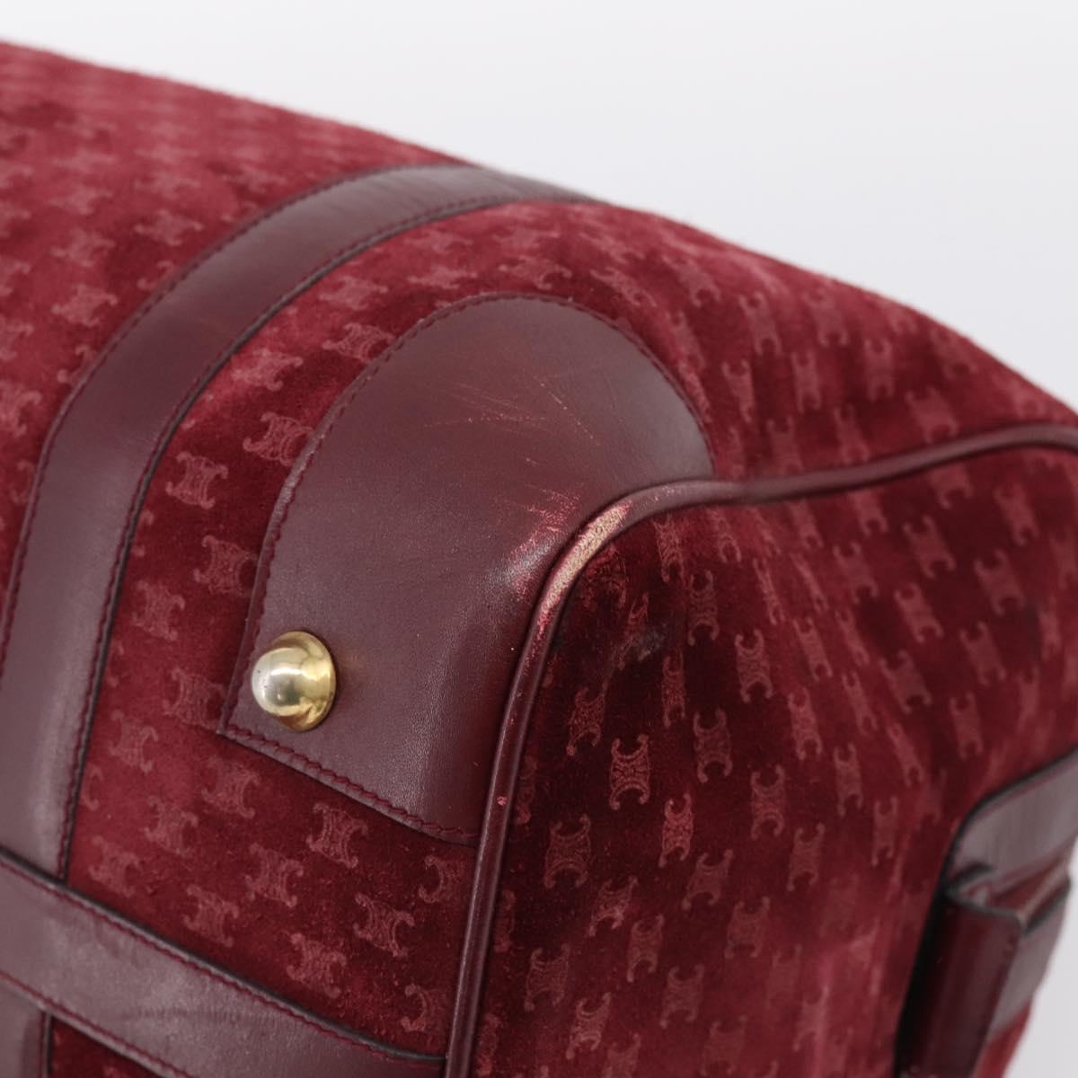CELINE Macadam Canvas Boston Bag Suede Bordeaux Gold Auth 199667