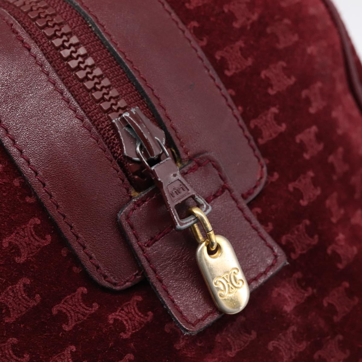 CELINE Macadam Canvas Boston Bag Suede Bordeaux Gold Auth 199667