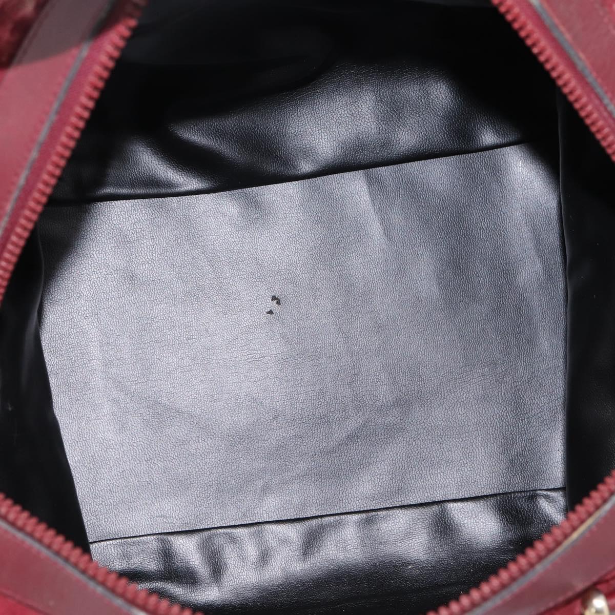 CELINE Macadam Canvas Boston Bag Suede Bordeaux Gold Auth 199667