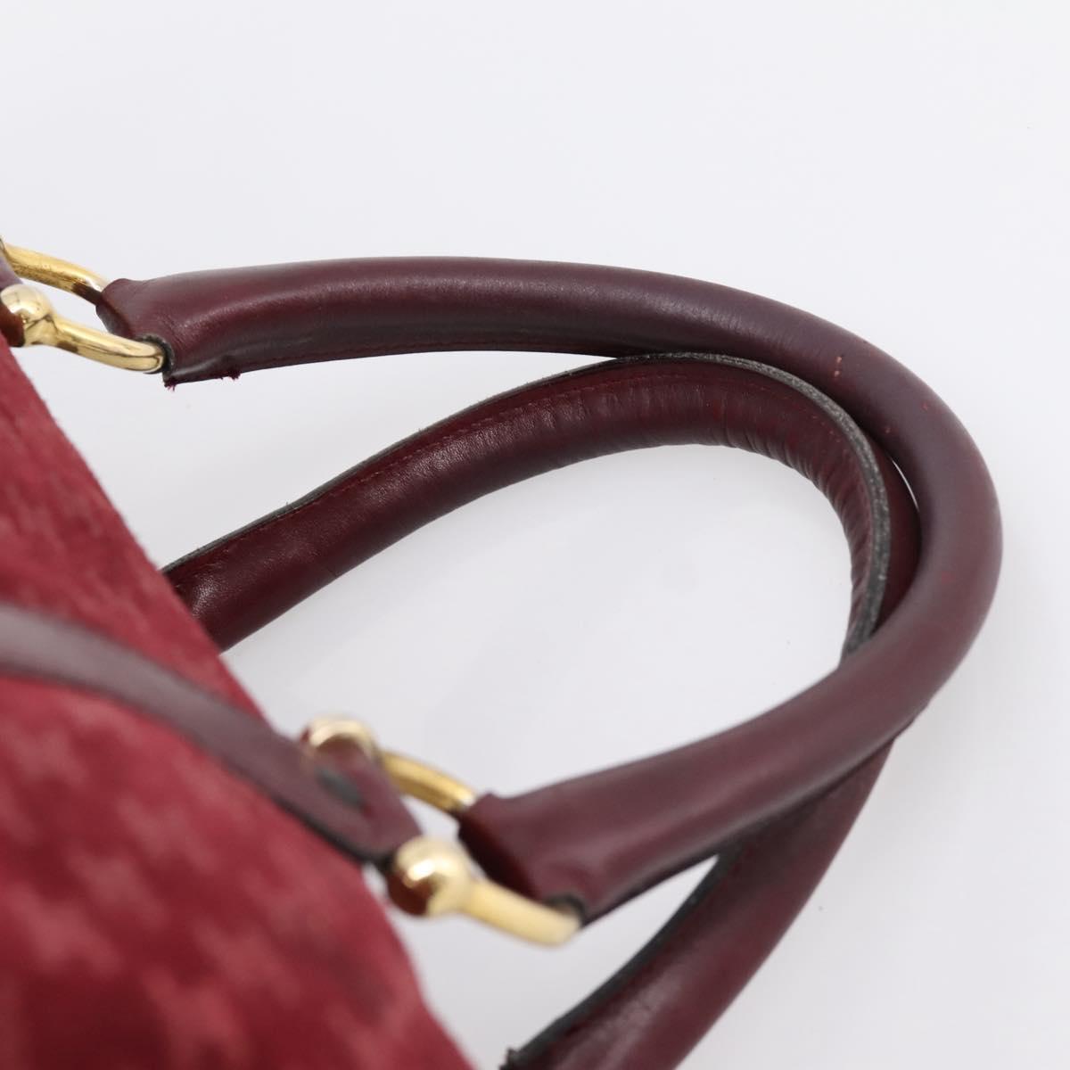 CELINE Macadam Canvas Boston Bag Suede Bordeaux Gold Auth 199667