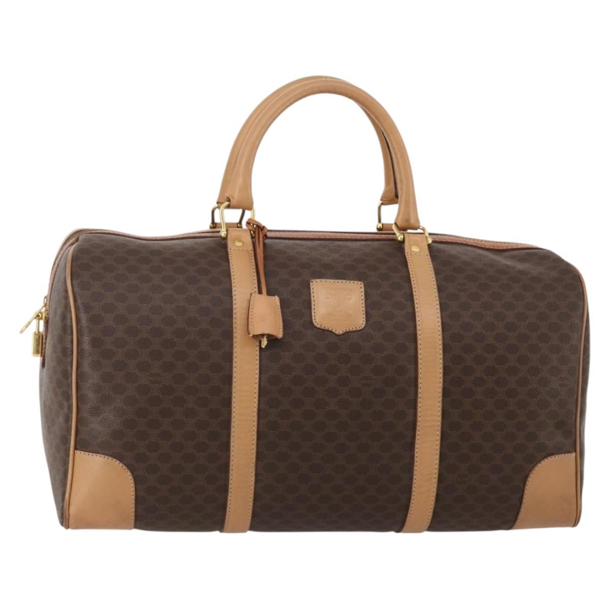 CELINE Macadam Canvas Boston Bag PVC Leather Brown Gold Auth 199669A