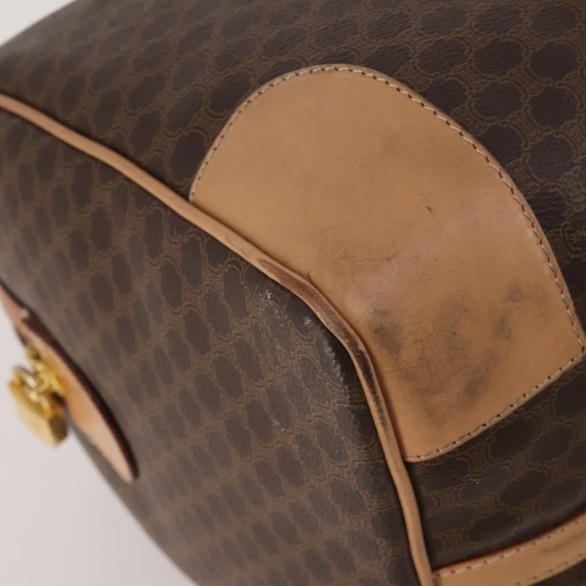 CELINE Macadam Canvas Boston Bag PVC Leather Brown Gold Auth 199669A
