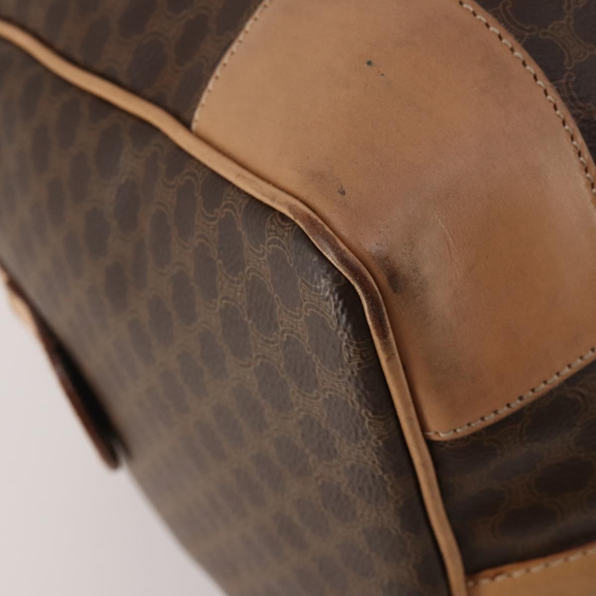 CELINE Macadam Canvas Boston Bag PVC Leather Brown Gold Auth 199669A