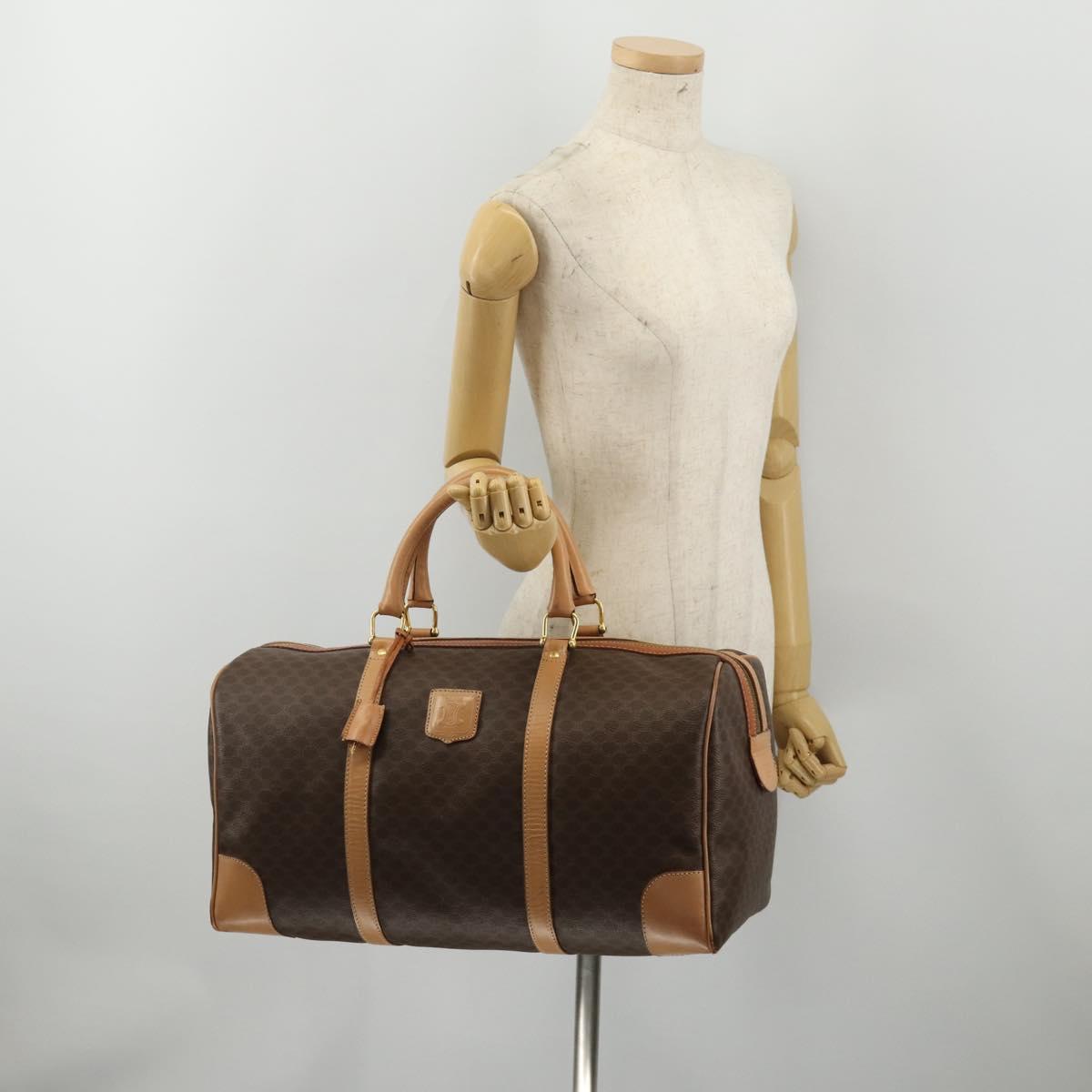 CELINE Macadam Canvas Boston Bag PVC Leather Brown Gold Auth 199669A