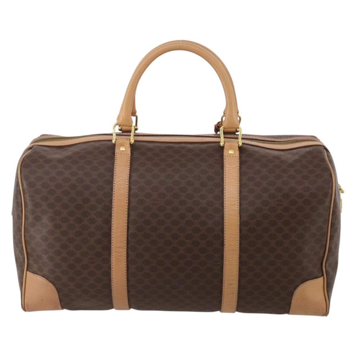 CELINE Macadam Canvas Boston Bag PVC Leather Brown Gold Auth 199669A