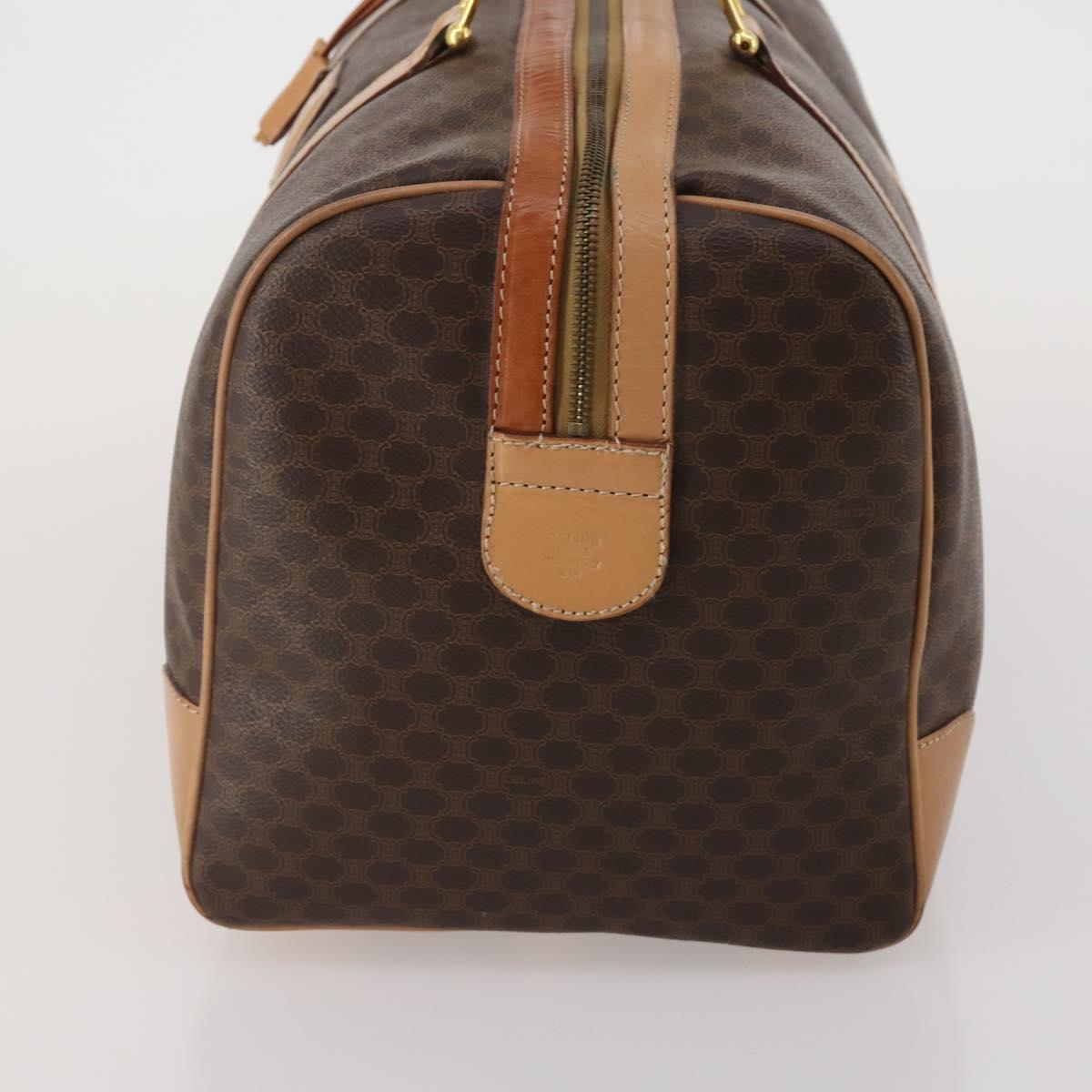CELINE Macadam Canvas Boston Bag PVC Leather Brown Gold Auth 199669A