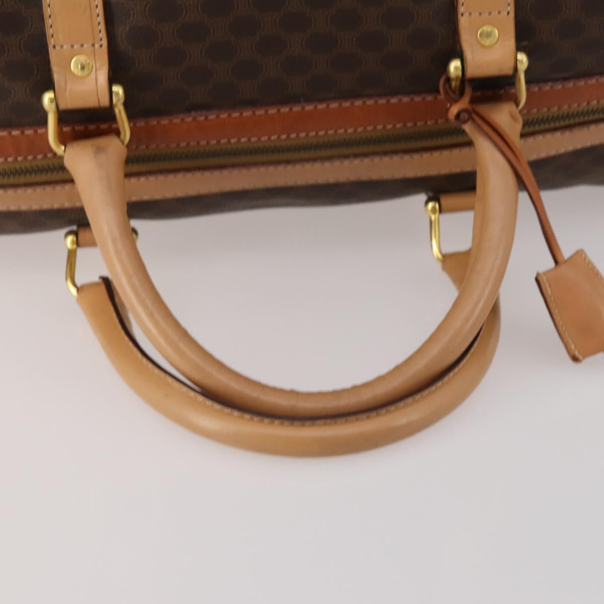 CELINE Macadam Canvas Boston Bag PVC Leather Brown Gold Auth 199669A