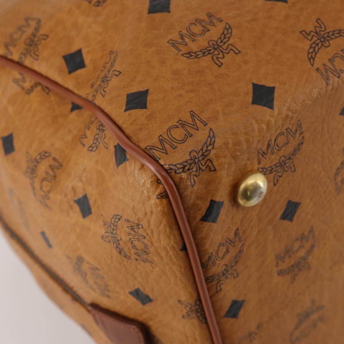 MCM Logogram Vicetos Boston Bag PVC Leather Brown Gold Auth 199670