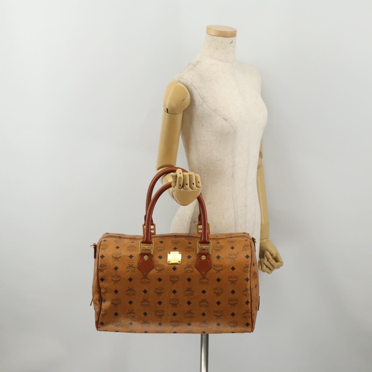MCM Logogram Vicetos Boston Bag PVC Leather Brown Gold Auth 199670