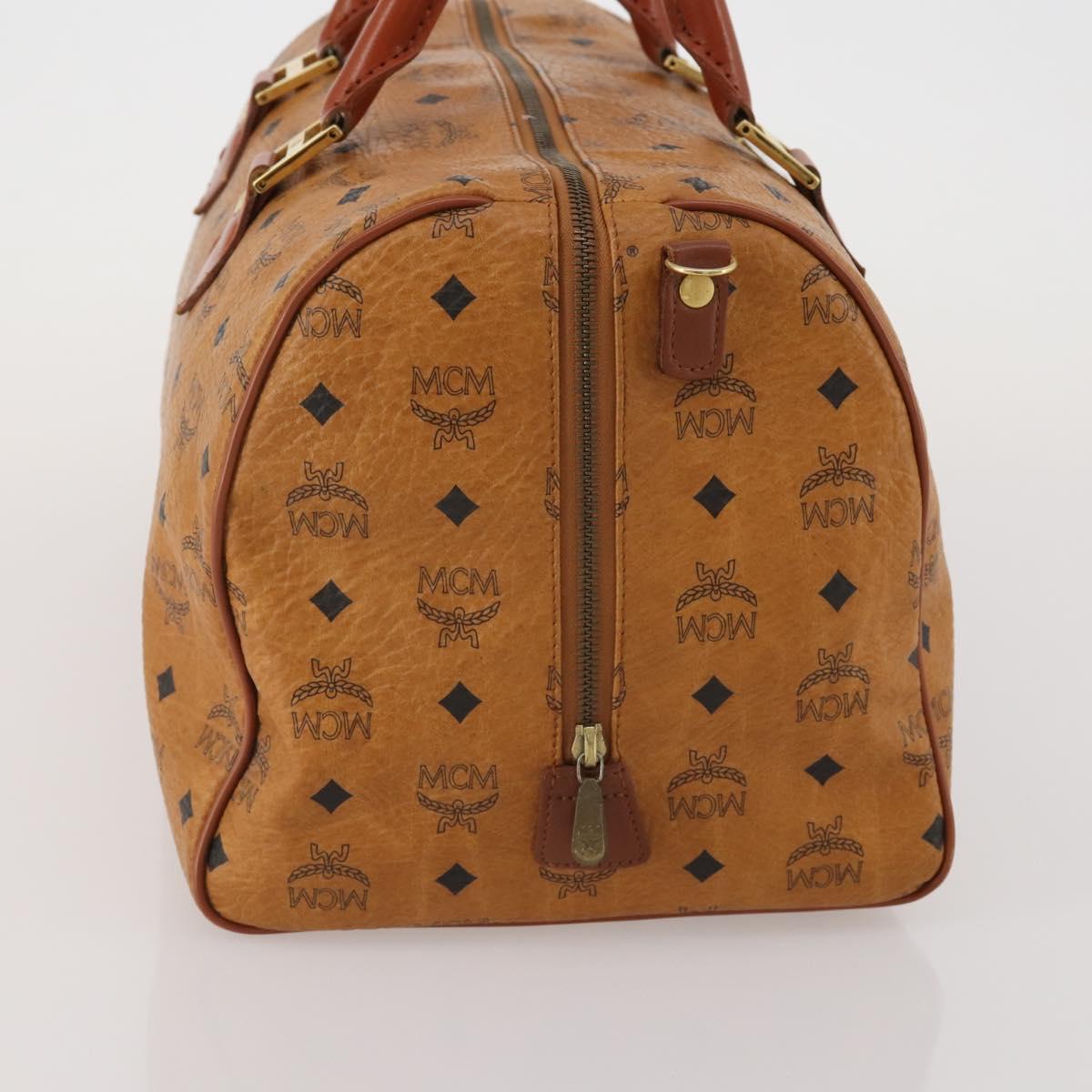 MCM Logogram Vicetos Boston Bag PVC Leather Brown Gold Auth 199670