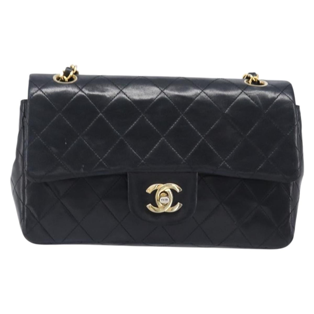 CHANEL Matelasse 23 Chain Shoulder Bag Lamb Skin Black Gold Tone CC Auth 199671V