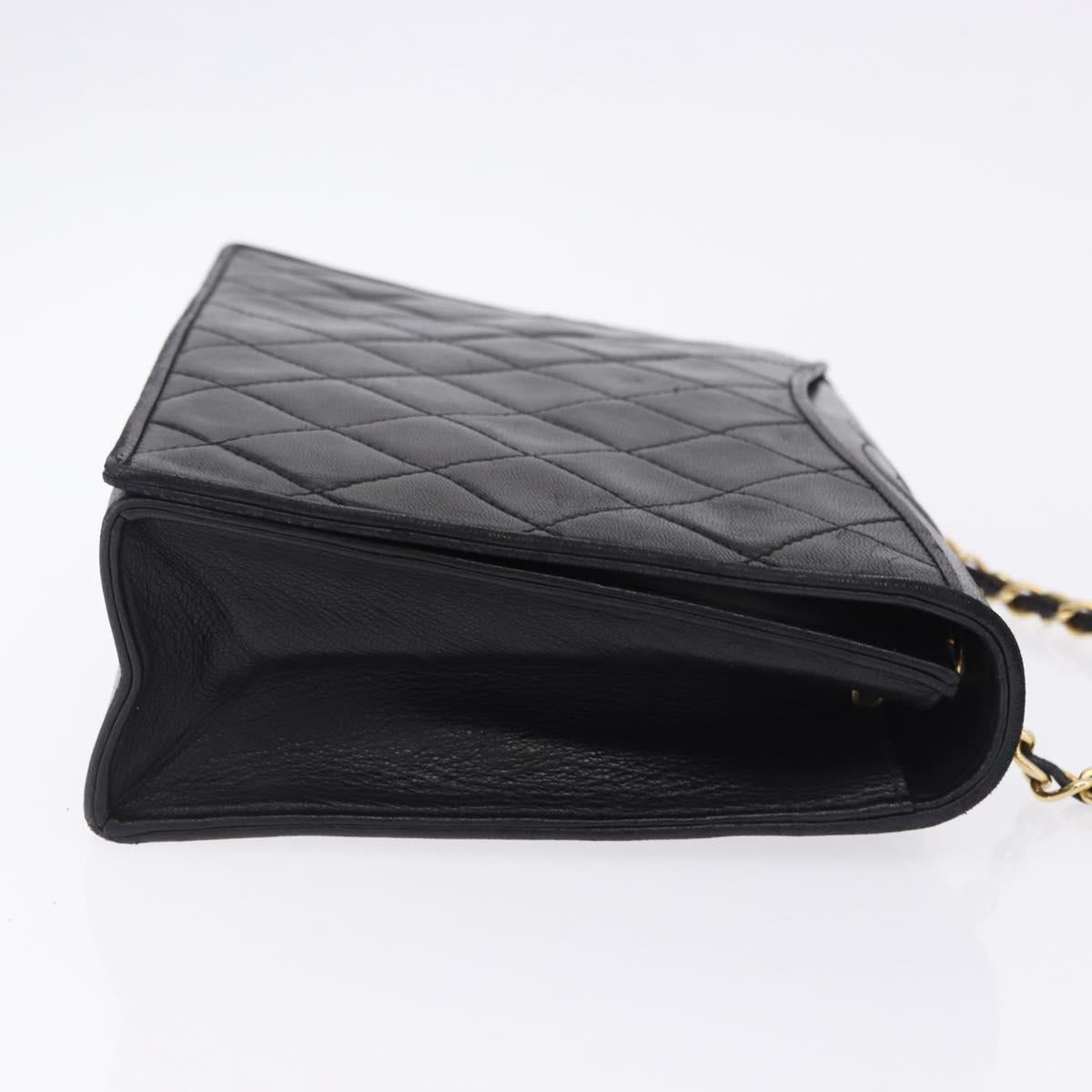 CHANEL Matelasse Chain Shoulder Bag Lamb Skin Black Gold CC Auth 199673V