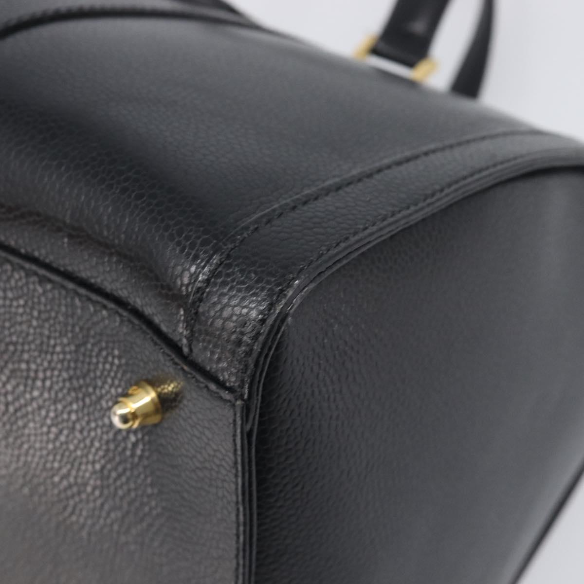 FENDI Boston Bag Leather Black Gold Auth 199674V