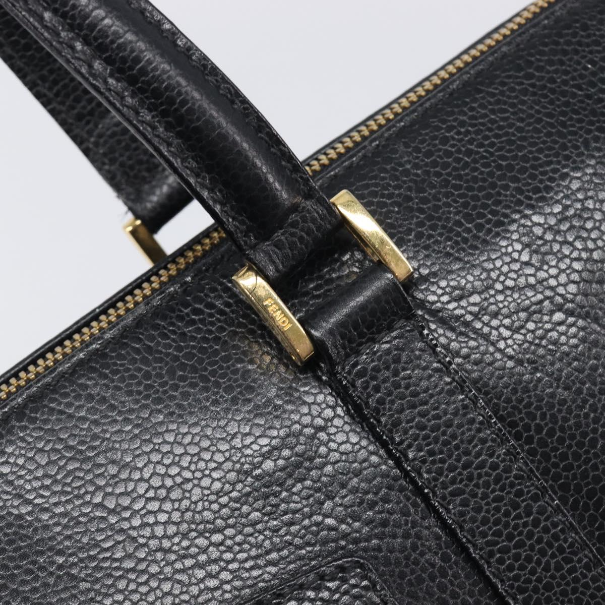 FENDI Boston Bag Leather Black Gold Auth 199674V