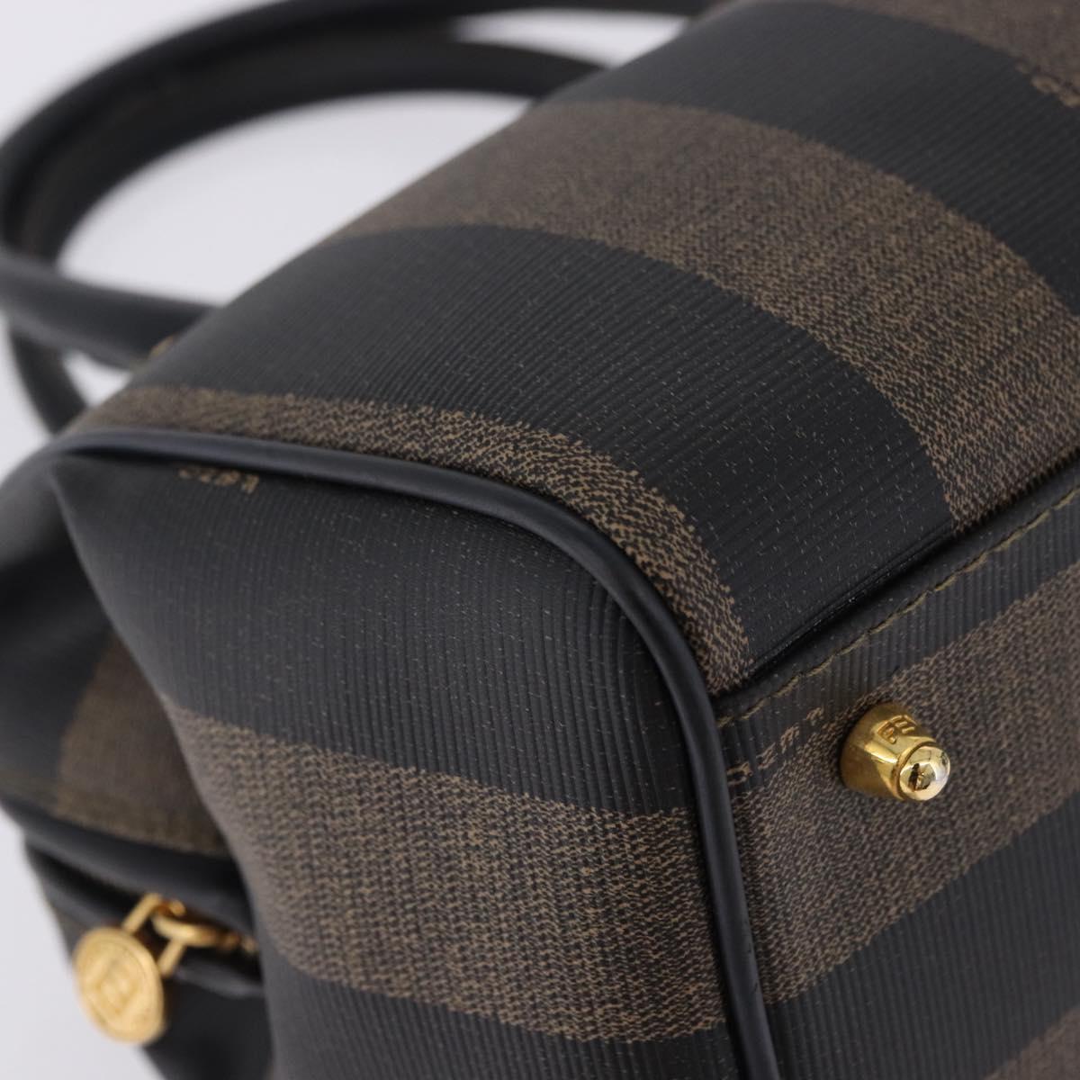 FENDI Pecan Canvas Boston Bag PVC Black Brown gold Auth 199677V