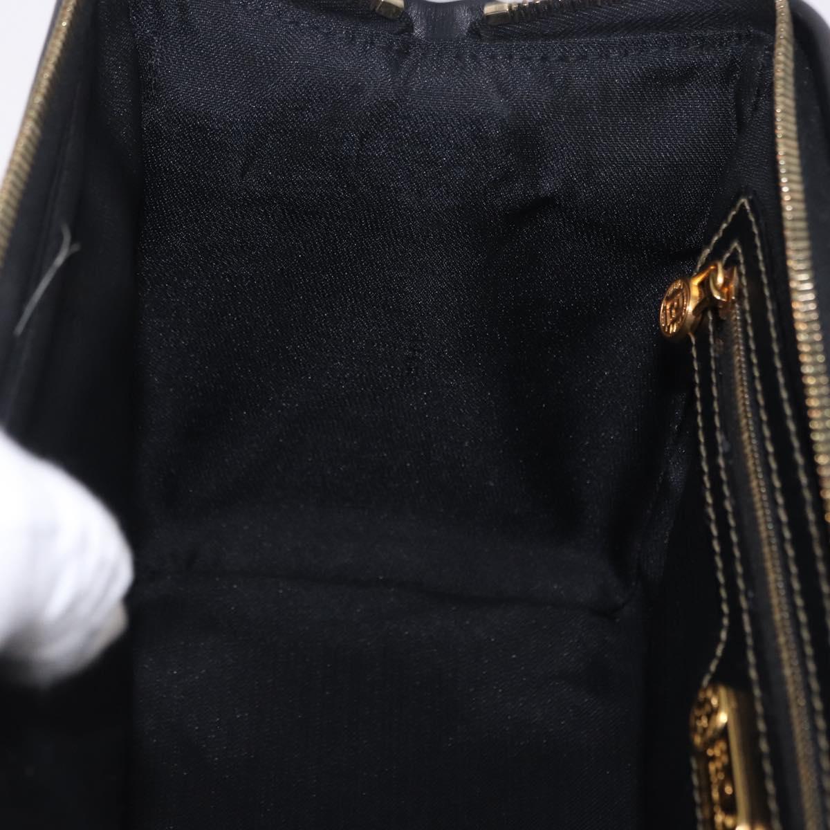 FENDI Pecan Canvas Boston Bag PVC Black Brown gold Auth 199677V