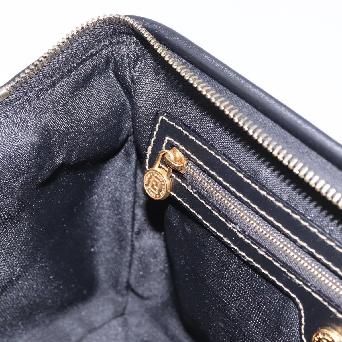 FENDI Pecan Canvas Boston Bag PVC Black Brown gold Auth 199677V