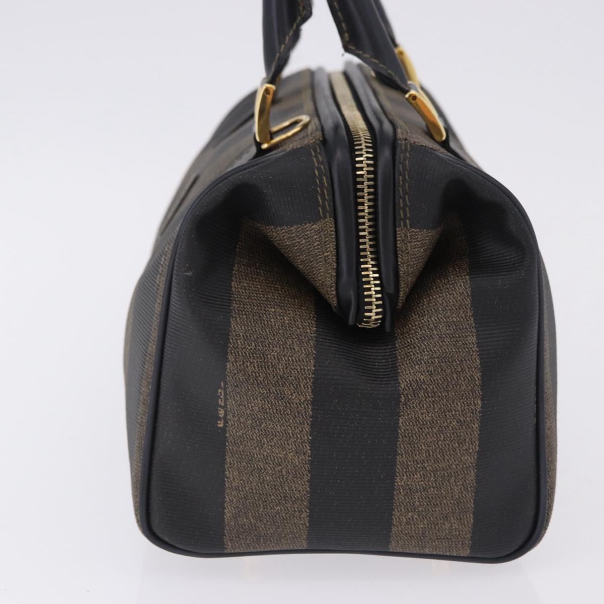 FENDI Pecan Canvas Boston Bag PVC Black Brown gold Auth 199677V