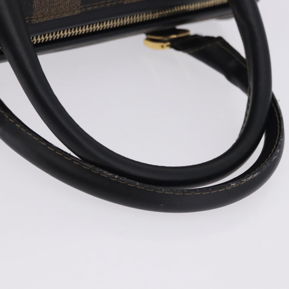FENDI Pecan Canvas Boston Bag PVC Black Brown gold Auth 199677V