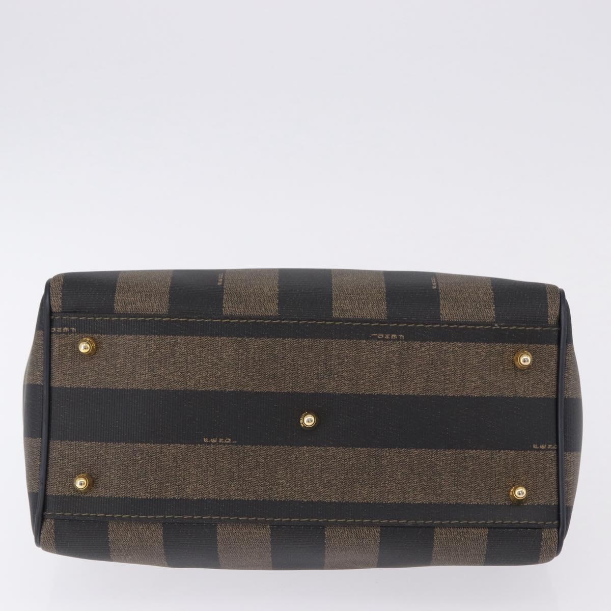 FENDI Pecan Canvas Boston Bag PVC Black Brown gold Auth 199677V