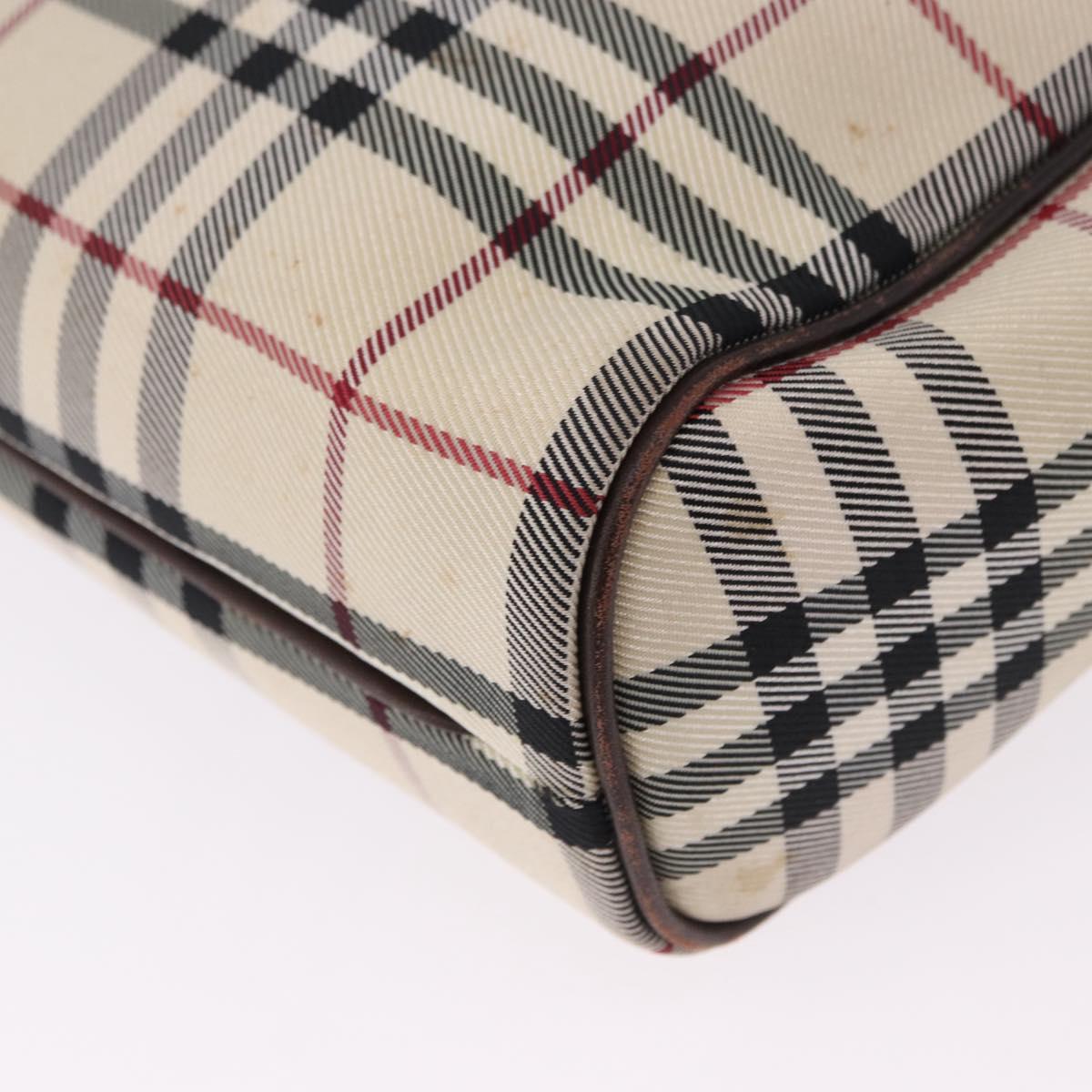 BURBERRY Nova Check Hand Bag Canvas Beige Silver Auth 199684