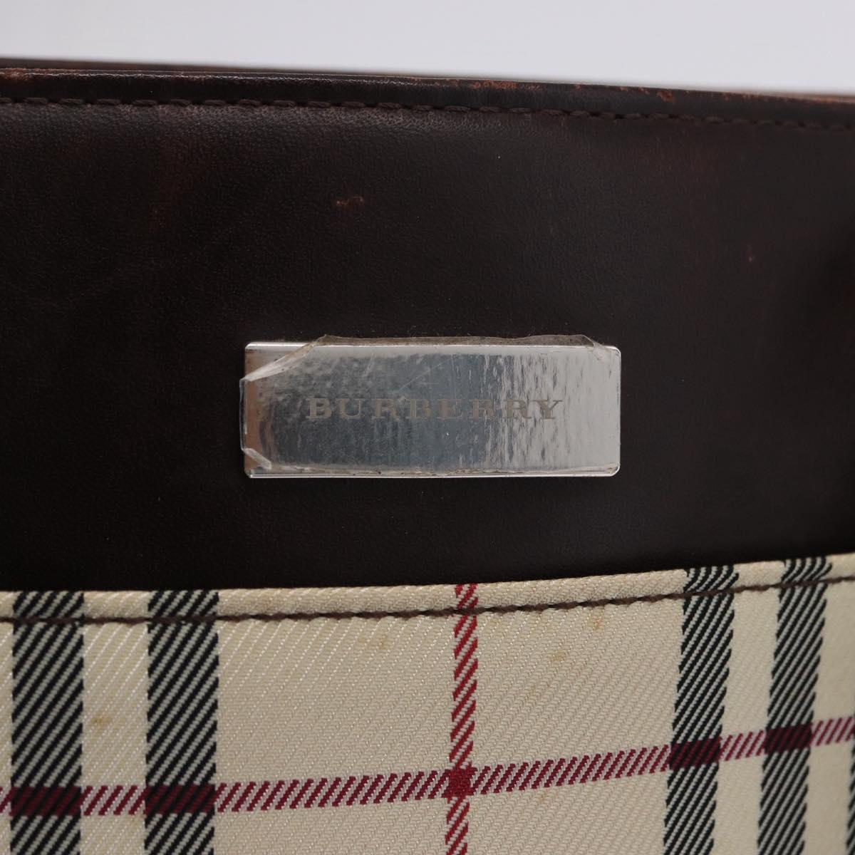 BURBERRY Nova Check Hand Bag Canvas Beige Silver Auth 199684